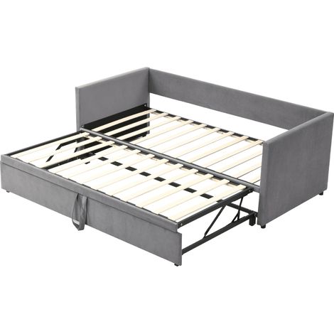 Sofá cama nido tapizado gris 90x200 cm extensible a 180x200 cm con somier HOMVRA (1/5)
