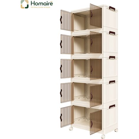 Aufbewahrungsmöbel mit Schubladen, weiß, Holzdekor 53 x 30 x 156 cm HOMAIRE (1/5)