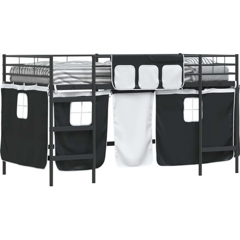 Kids'Loft Bed Frame with Curtains Black 100 x 200 cm vidaXL