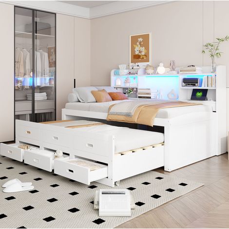 Bett Tagesbett Stauraum ausziehbar 90x200 Weiß OKMYHOME (1/5)