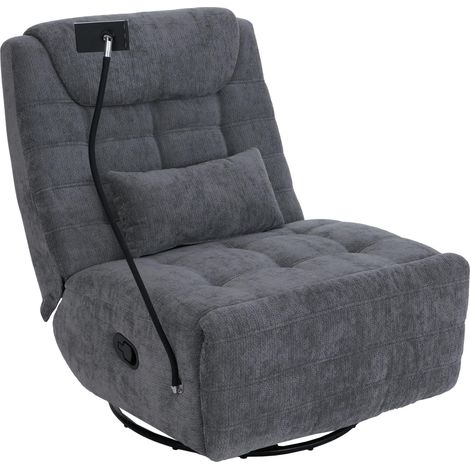 [NEUWERTIG] Relaxsessel HHG-311, TV-Sessel Fernsehsessel, drehbar Kippfunktion Handyhalterung, Stoff Chenille (260g/m²) dunkelgrau