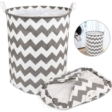 QAZQA Grande Panier à Linge, Panier à lingePliable, Cordon Paniers à Linge, Pliable Sac à Linge, Pliage Grande Capacité Corbeilles à Linge (Wave) (1/5)