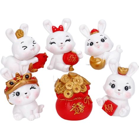Lot de 6 figurines de lapins réalistes, décorations de bureau, adorables jouets éducatifs pour la maison et le bureau. (1/5)