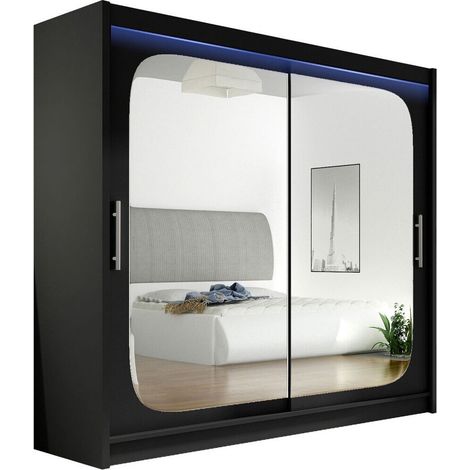 Armoire Closico 108, Noir, 215x180x58cm, Portes d'armoire: Coulissantes, Nombre d'étagères: 5, LED (1/4)