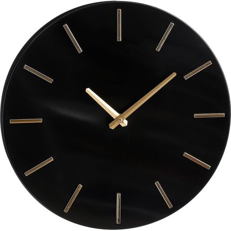 Horloge Murale Ronde en Aluminium avec Cadran Noir et Aiguilles Dorées Ø 35,5 cm - PANGIVO (1/4)