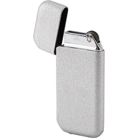Briquet rechargeable sans gaz argenté, flamme normale butane, sécurité fine, modèle Slim Safe (1/5)