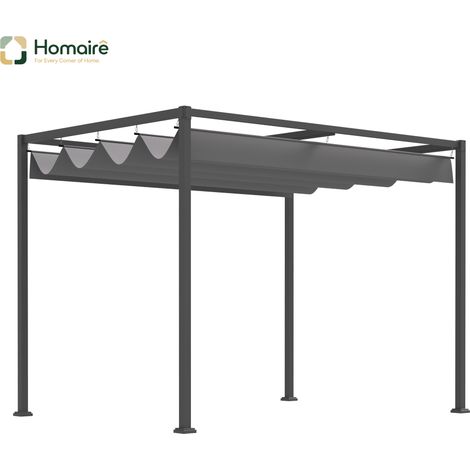 HOMAIRE Pergola Pavillon Terrassenüberdachung mit Schiebedach Grau für Garten & Terrasse