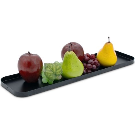 Metall Kerzentablett schwarz - 50 cm x 13 cm - Dekotablett recheckig mit Rand - Deko Teller Servier Geschenk Kerzen Tablett