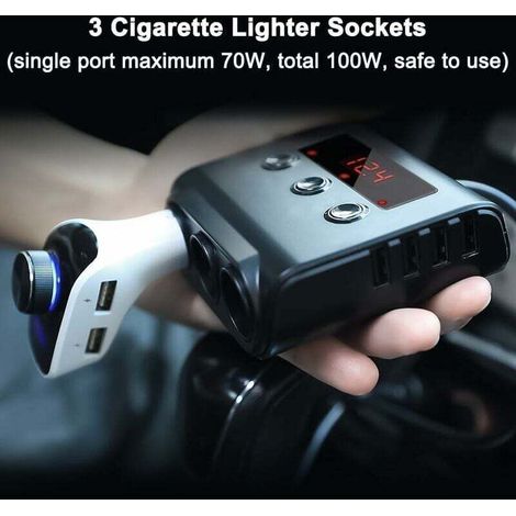 Chargeur de Voiture 3 Prises Multiprise Allume Cigare 24V/12V USB Chargeur de Voiture Adaptateur Multiple Splitter Voltmètre Interrupteur 4 Ports USB pour GPS Dash Cam Tablette Téléphone (1/4)
