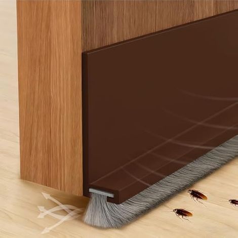 Boudin de porte, brosse en fibre et base en caoutchouc, 1 m x 5 cm, marron, auto-adhésif, isolation thermique et acoustique, anti-poussière et anti-insectes (1/5)