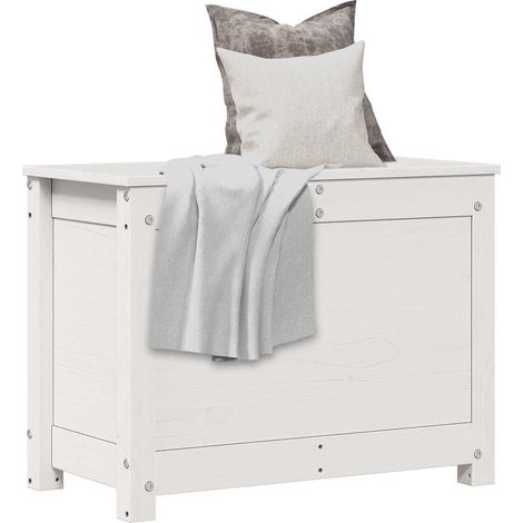 Banc Coffre de rangement - Banquette Pouf Blanc 60x32x45,5 cm Bois massif de pin BV718915 - BonneVie (1/5)