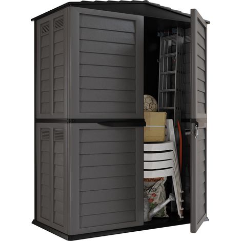 Abri de jardin 2 portes 151 x 83 x H200 cm – Polypropylène durable – Couleur anthracite – Plancher intégré pour protection optimale – Intec