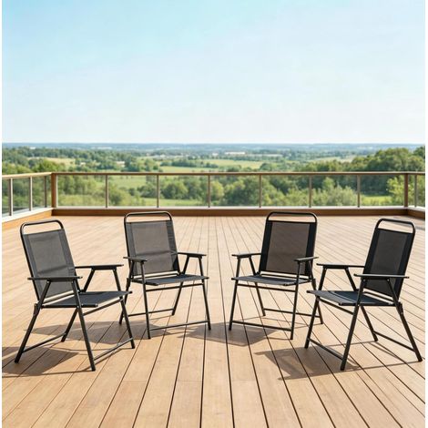 4er-Set klappbare Gartenstühle 65x60x94 cm, Stahl schwarz, platzsparend – MEUBLIV (1/5)