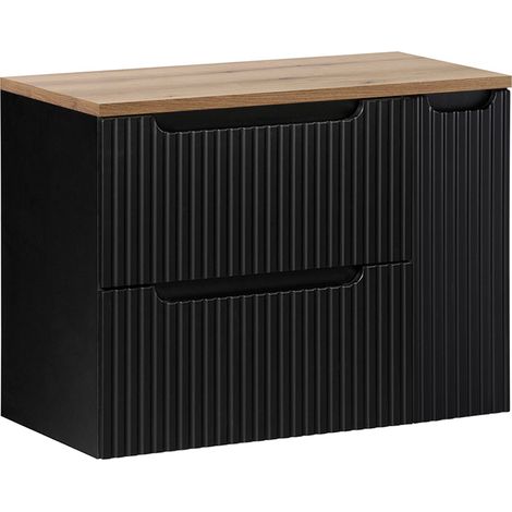 Mueble bajo lavabo 80cm 2 cajones 1 puerta Riva Negro y Madera (1/5)