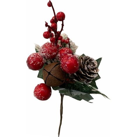 Spillone chiudi pacco h 21 cm con bacche addobbi per Alberi e Ghirlande natalizie -Rosso (1/2)