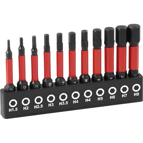 flintronic Set de 11 douilles à embouts étoilé Tamper Proof en acier S2, tiges hexagonales 1/4", 11 embouts 50 mm sans trous, H1.5 H2 H2.5 H3 H3.5 H4 H5 H6 H7 H8, pour tournevis et visseuse électrique