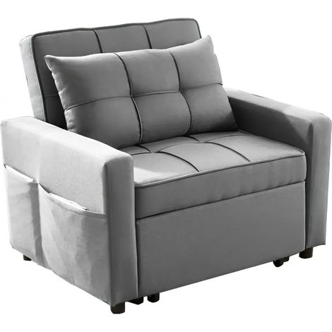 Poltrona Letto Miray in Tessuto Grigio con Seduta Trapuntata – Design Salvaspazio (1/4)
