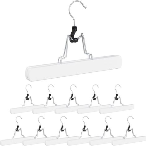 Juego de 12 perchas con pinza para pantalones de madera blanca 130000735