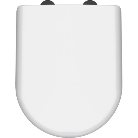 Nuie Luxury D-Shaped Toilet Seat with Soft Close Quick Release Hinges Black Cover Cap 364mm Wide - White (1/2)