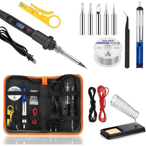 Kit Fer à Souder 80W Professionnel, Température Réglable 180°C-500°C avec écran LCD, Interrupteur ON/OFF, 5 Buses de Soudure, Pompe à Désoudrer, Idéal pour Réparation Électronique, Soudure et DIY (1/5)