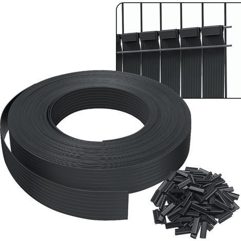 VOUNOT Tiras de Protección Visual de PVC 75 m x 4.7 cm para Valla de Jardín con Clips, Negro