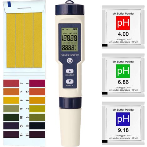 Professionelles 5-in-1-Multifunktionsmessgerät: pH/EC/TDS/Salzgehalt/Thermometer, Wasserqualitätsprüfer