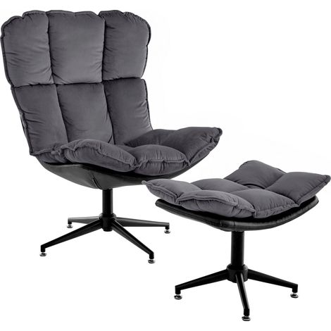 Pilou-Chaise longue avec tabouret en velours anthracite (1/5)