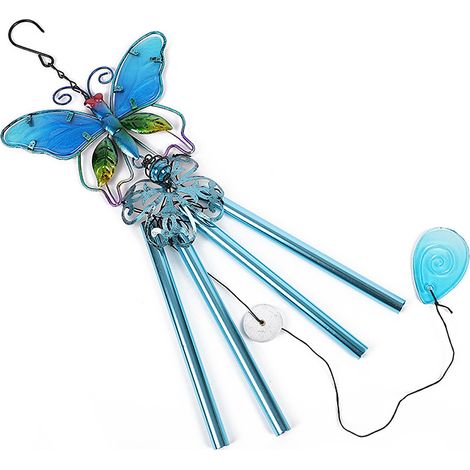 Carillon à vent papillon en métal et verre peint, tubes en aluminium, décoration maison et jardin (1/5)