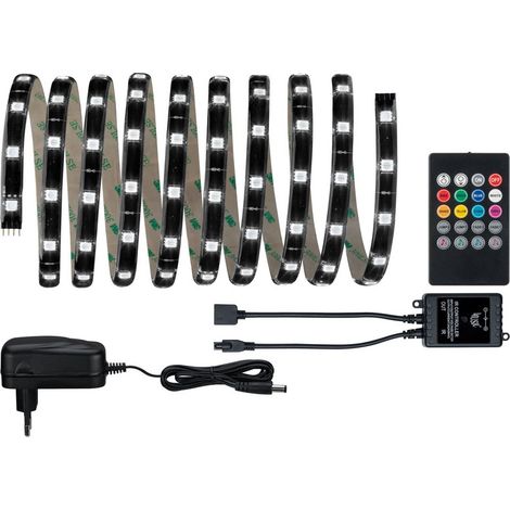 Paulmann – Ruban LED 70956 3 m RGB – Kit complet avec télécommande – Éclairage musical pour ambiance unique – Connecteur mâle 12V - RVB 1 PC