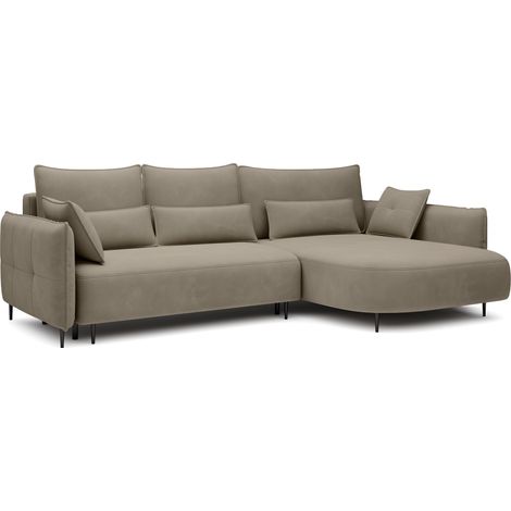 Selsey OBLIVIO - Ecksofa mit Schlaffunktion, Bettkasten, Veloursbezug wasserabweisend Hellbraun, Ottomane rechts (1/5)