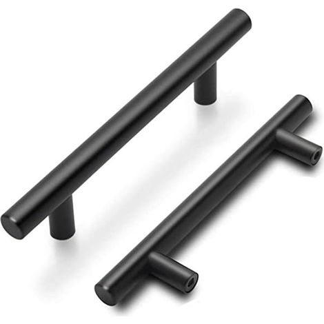 Set of 5 black stainless steel furniture handles – Matte finish – 96mm center-to-center distance – 150mm length for kitchen and bathroom (1/5)