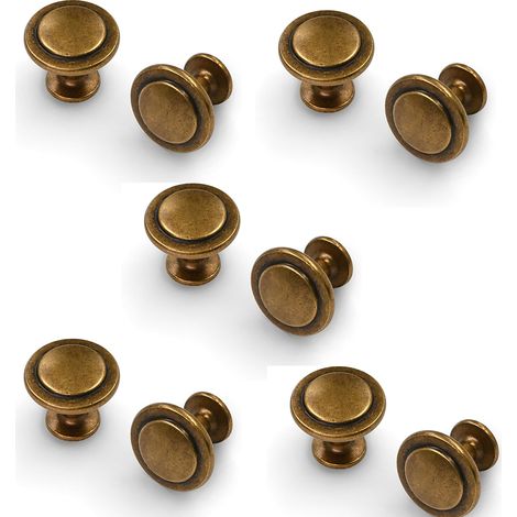 Sollbry 10 Pièces Boutons de Tiroir, Rétro Bronze, Alliage de Zinc et Laiton,Poignées de Porte de Cuisine pour Décor Armoire,Placard,Tiroir, Porte,2.5×2.4cm (1/5)