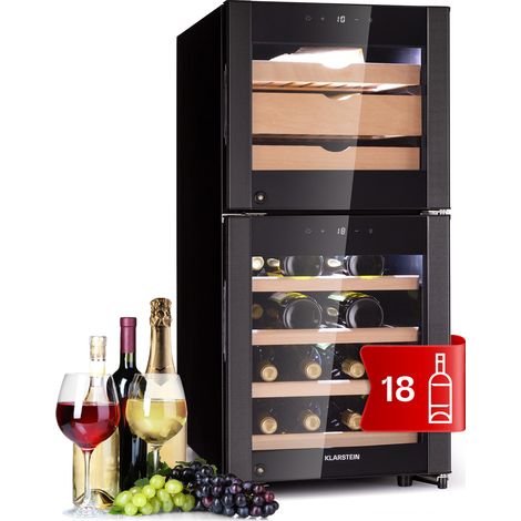 Klarstein Käse- und Weinkühlschrank, Kleiner Getränkekühlschrank Schmal, Weinkühlschrank mit Glastür, Kühlschrank Klein für Käse und Wein, mit LED-Display, Hygrometer, Flaschenkühlschrank 12-23°C, 89L (1/5)