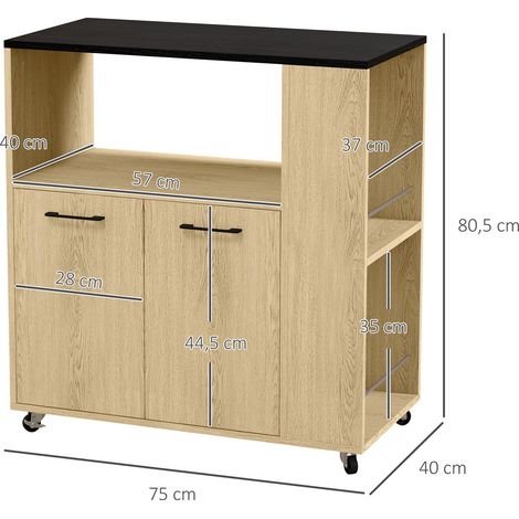 Desserte chariot de cuisine 75x40x80,5 cm avec roulettes et multiples rangements, idéale pour organiser et déplacer facilement ustensiles, épices et provisions. (1/5)