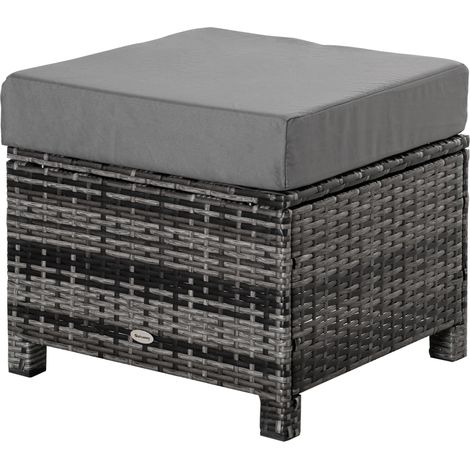Rattan Footstool Wicker Ottoman Padded Seat Cushion Outdoor Patio Furniture for Garden Poolside Living Room, 50 x 50 x 35 cm, Grey (1/5)