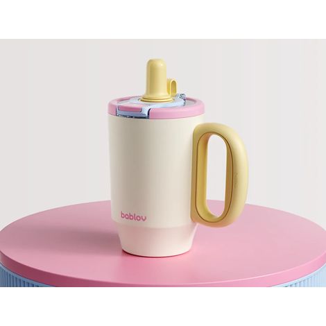 Mug à café isotherme Gobelet étanche avec paille, grande capacité et design mignon pour femmes – Idéal pour le bureau, les boissons et le transport,blanc cassé (1/5)