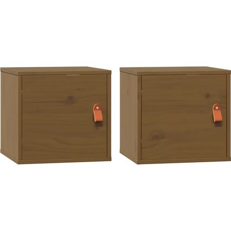 Conjunto de 2 armarios de pared de madera maciza de pino 31,5 x 30 x 30 cm almacenamiento práctico estilo rústico color marrón miel 020048368 (1/5)