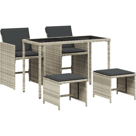 Ensemble à manger de jardin et coussins 5 pcs,Salon de jardin gris clair rotin CFW46974 (1/5)