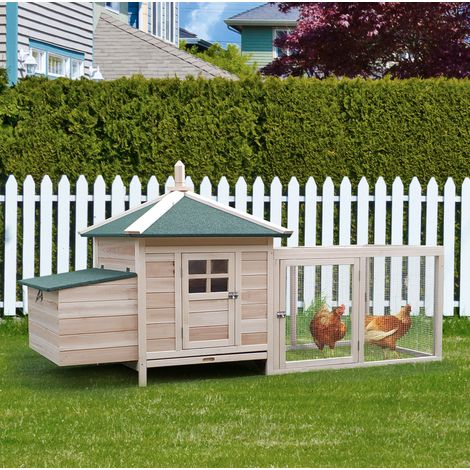 Poulailler avec enclos, perchoirs et pondoir pour cailles, en bois de pin, 196 x 76 x 97 cm OKMYHOME (1/5)