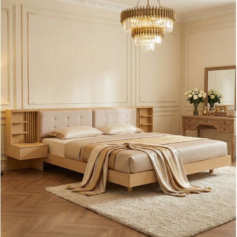 Lit 180x200 cm avec tête de lit de rangement, USB, étagères et tiroirs DESVIAE (1/5)