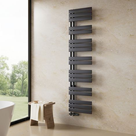 Heilmetz Sèche-serviette eau chaude Radiateur sèche-serviettes eau chaude, Plates Ouverture Latérale, Anthracite 1662x400mm 731W