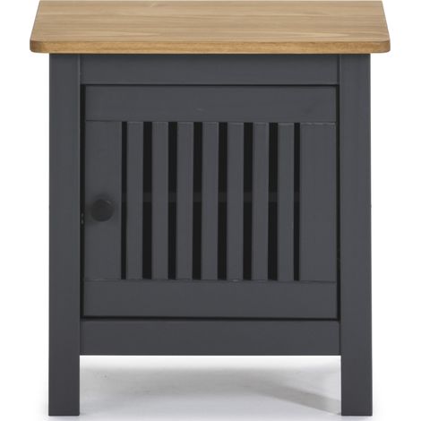 Table de chevet, table de nuit en bois de pin massif décor ciré gris anthracite - Longueur 46 x Profondeur 35 x Hauteur 49.5 cm -PEGANE- (1/5)