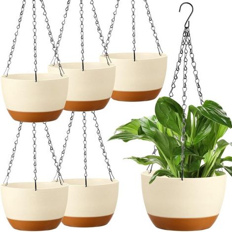 Pflanztopf Hängende Blumentöpfe Blumentopf 6er Set Für drinnen und draußen Beige Kunstharz 20,5 x 12,5 x 13 cm (1/5)