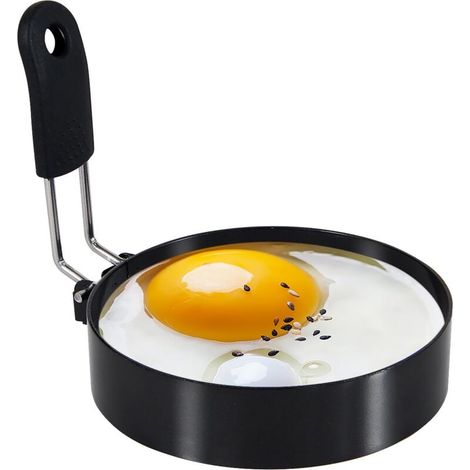 Anneaux à œufs de 3,5 pouces avec poignée en silicone, anneaux de cuisson des œufs en acier inoxydable, antiadhésifs, pour frire les œufs et les muffins aux œufs, moule à œufs pour le petit déjeuner (1/5)