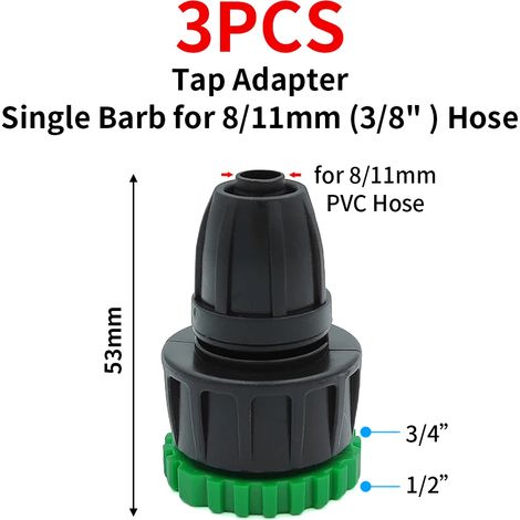 (KSL01-233-3PCS-1/4'') Adaptateur de raccordement rapide (2 pièces) avec connecteur à barbes de 1/4" (diamètre intérieur 4 mm) ou 3/8" (8 mm) pour l'irrigation, l'arrosage de jardin et les serres. (1/5)
