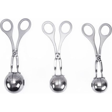 Fleischbällchenlöffel - Geeignet für die Zubereitung von Fischbällchen, Fleischbällchen usw. - 3er-Set, silberfarben, klein. (1/5)