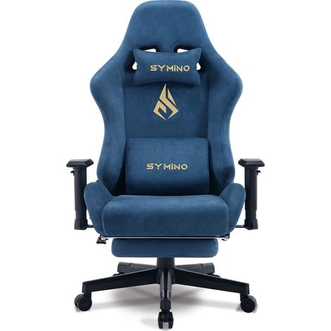Symino Chaise Gaming Ergonomique et Fauteuil Gamer avec Repose-Pieds Télescopique Coussin à Ressorts, Support Lombaire et Hauteur Réglable 202kg (Faux Daim)