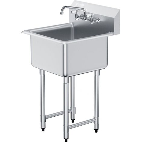 Évier de préparation en acier inoxydable, petit évier autoportant 1 compartiment avec robinet, idéal pour restaurant et cuisine 533,4 x 1041 mm. (1/5)
