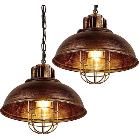 2x Pendelleuchte Industrial Metall Käfig, E27 Retro Pendelleuchte, Höhenverstellbar für Wohnzimmer, Küche, Flur, Veranda, Bauernhaus (33cm,Rost)