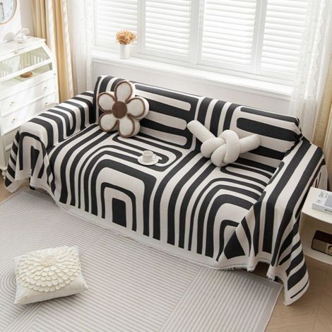 Été-B Noir 180X230 Coussin de canapé monobloc, housse de canapé intégrale anti-griffures de chat, adaptée à toutes les saisons, serviette/housse de canapé (1/4)